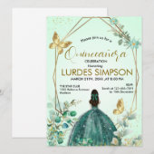  Quinceañera invitation Butterfly Green & Gold 招待状 (正面/裏面)