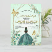  Quinceañera invitation Butterfly Green & Gold 招待状 (スタンド正面)