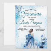  Quinceañera invitation Elegant Blue 招待状 (正面/裏面)