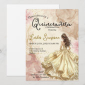  Quinceañera invitation Elegant Gold Rose 招待状 (正面/裏面)
