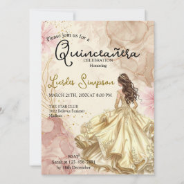  Quinceañera invitation Elegant Gold Rose 招待状