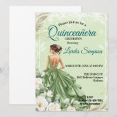  Quinceañera invitation Elegant Green 招待状 (正面/裏面)