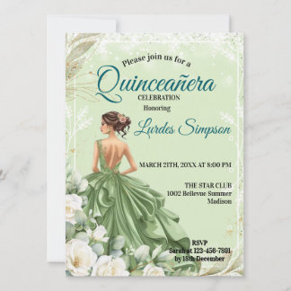 Quinceañera invitation Elegant Green 招待状