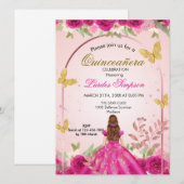 Quinceañera invitation Elegant Pink 招待状 (正面/裏面)