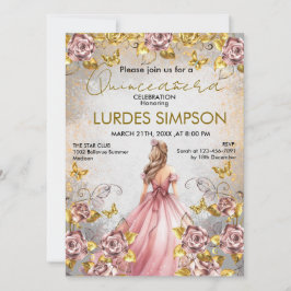  Quinceañera invitation Floral Gold 招待状