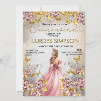 Quinceañera invitation Floral Gold 招待状