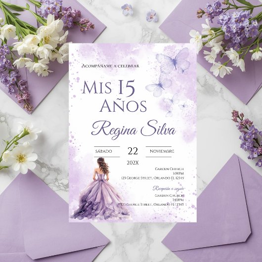 Quinceañera Invitation for Purple Flowers 招待状