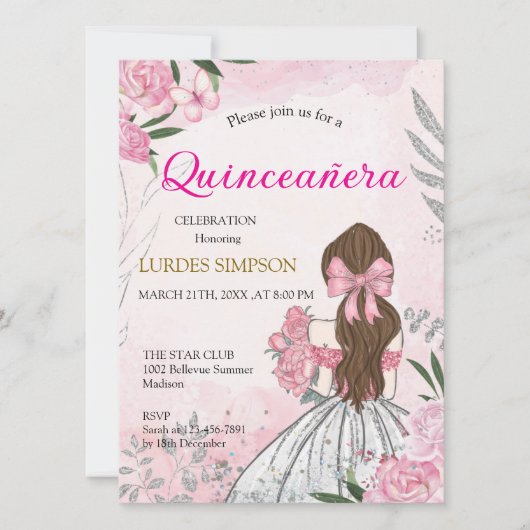  Quinceañera invitation Pink  招待状 (正面)