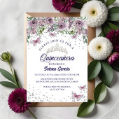 Quinceañera Invitation – Purple Floral & Butterfly 招待状