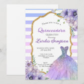  Quinceañera invitation shades of Purple 招待状 (正面/裏面)