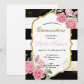  Quinceañera invitation Stripe Floral 招待状 (正面/裏面)