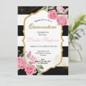  Quinceañera invitation Stripe Floral 招待状 (スタンド正面)