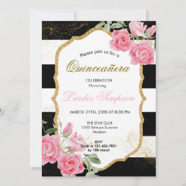  Quinceañera invitation Stripe Floral 招待状