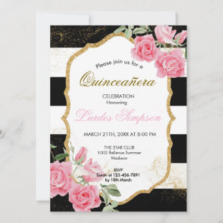 Quinceañera invitation Stripe Floral 招待状