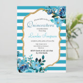  Quinceañera invitation Stripe Floral Blue 招待状 (スタンド正面)