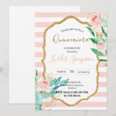  Quinceañera invitation Stripe Floral Pink 招待状 (正面/裏面)