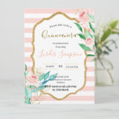  Quinceañera invitation Stripe Floral Pink 招待状 (スタンド正面)