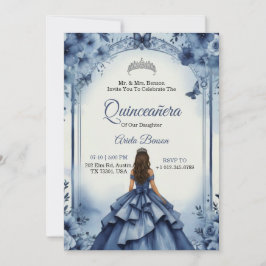 Quinceanera Invitation with a girl in blue gown 招待状