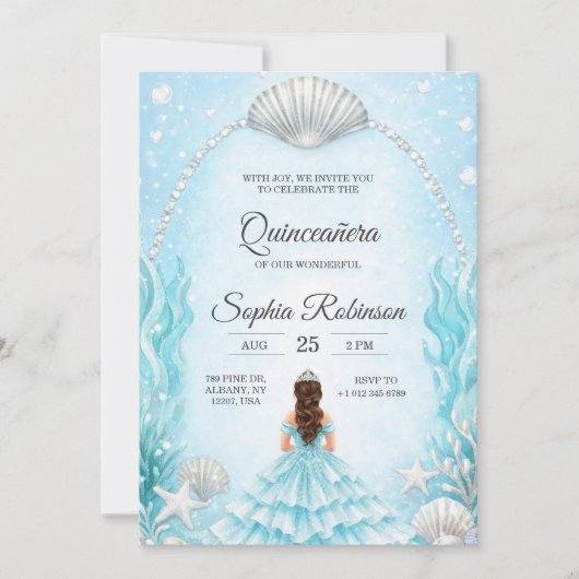 Quinceanera Invitation with an ocean theme  招待状 (正面)