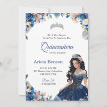 Quinceañera invitation with blue floral accents 