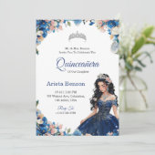 Quinceañera invitation with blue floral accents 招待状 (スタンド正面)