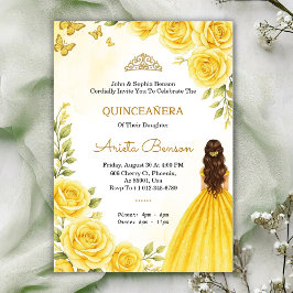 Quinceañera invitation with elegant yellow roses  招待状