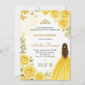 Quinceañera invitation with elegant yellow roses 招待状 (正面)