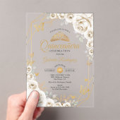 Quinceanera Ivory  Gold Cream Floral アクリル招待状 (インサイチュ (ポータブル))