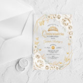 Quinceanera Ivory  Gold Cream Floral アクリル招待状