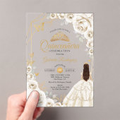 Quinceanera Ivory Gold Cream White Floral Dress アクリル招待状 (インサイチュ (ポータブル))