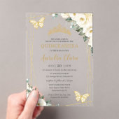 Quinceañera Ivory White Floral Butterflies Crown アクリル招待状 (インサイチュ (ポータブル))