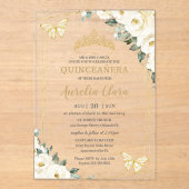 Quinceañera Ivory White Floral Butterflies Crown アクリル招待状 (正面)