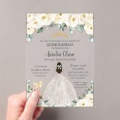 Quinceañera Ivory White Floral Gold Tiara Dress アクリル招待状 (インサイチュ (ポータブル))