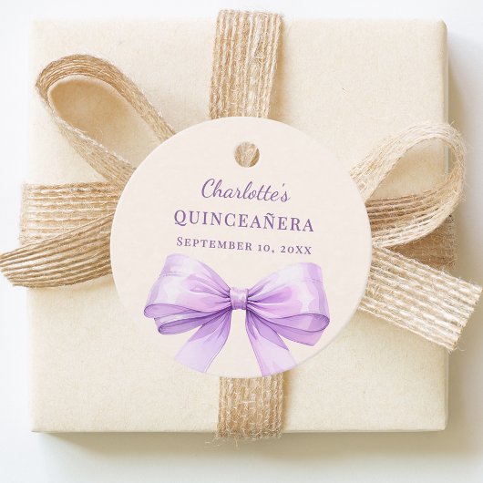 Quinceanera lavender bow ivory DIY write by hand フェイバータグ