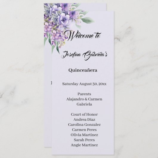 Quinceanera Lavender double side program card  プログラム (正面/裏面)