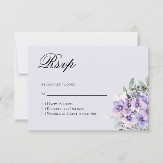Quinceanera Lavender floral Reply RSVP Card (正面)