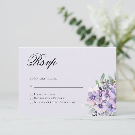 Quinceanera Lavender floral Reply RSVP Card (スタンド正面)