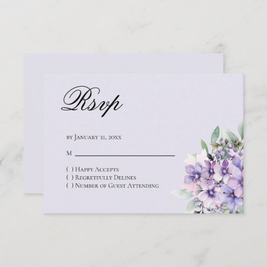 Quinceanera Lavender floral Reply RSVP Card (正面/裏面)