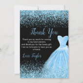 Quinceanera Light Blue Dress Faux Glitter サンキューカード (正面)