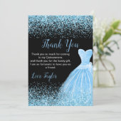 Quinceanera Light Blue Dress Faux Glitter サンキューカード (スタンド正面)