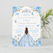 Quinceañera Light Blue Princess Brunette Girl 招待状 (スタンド正面)