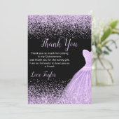 Quinceanera Light Purple Dress Faux Glitter サンキューカード (スタンド正面)