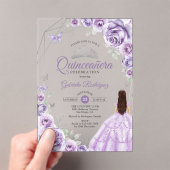 Quinceanera Lilac Purple Dress Floral Silver アクリル招待状 (インサイチュ (ポータブル))