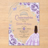 Quinceanera Lilac Purple Dress Floral Silver アクリル招待状 (正面)
