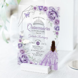 Quinceanera Lilac Purple Dress Floral Silver アクリル招待状