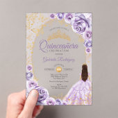 Quinceanera Lilac Purple Gold Floral アクリル招待状 (インサイチュ (ポータブル))