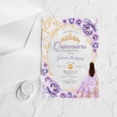 Quinceanera Lilac Purple Gold Floral アクリル招待状