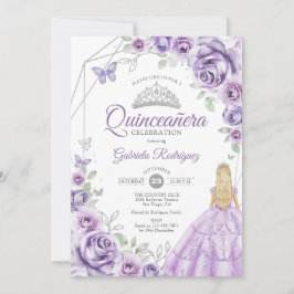 Quinceanera Lilac Purple Silver Blonde Girl Floral 招待状