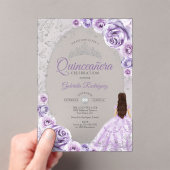 Quinceanera Lilac Purple Silver Floral アクリル招待状 (インサイチュ (ポータブル))