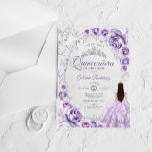 Quinceanera Lilac Purple Silver Floral アクリル招待状